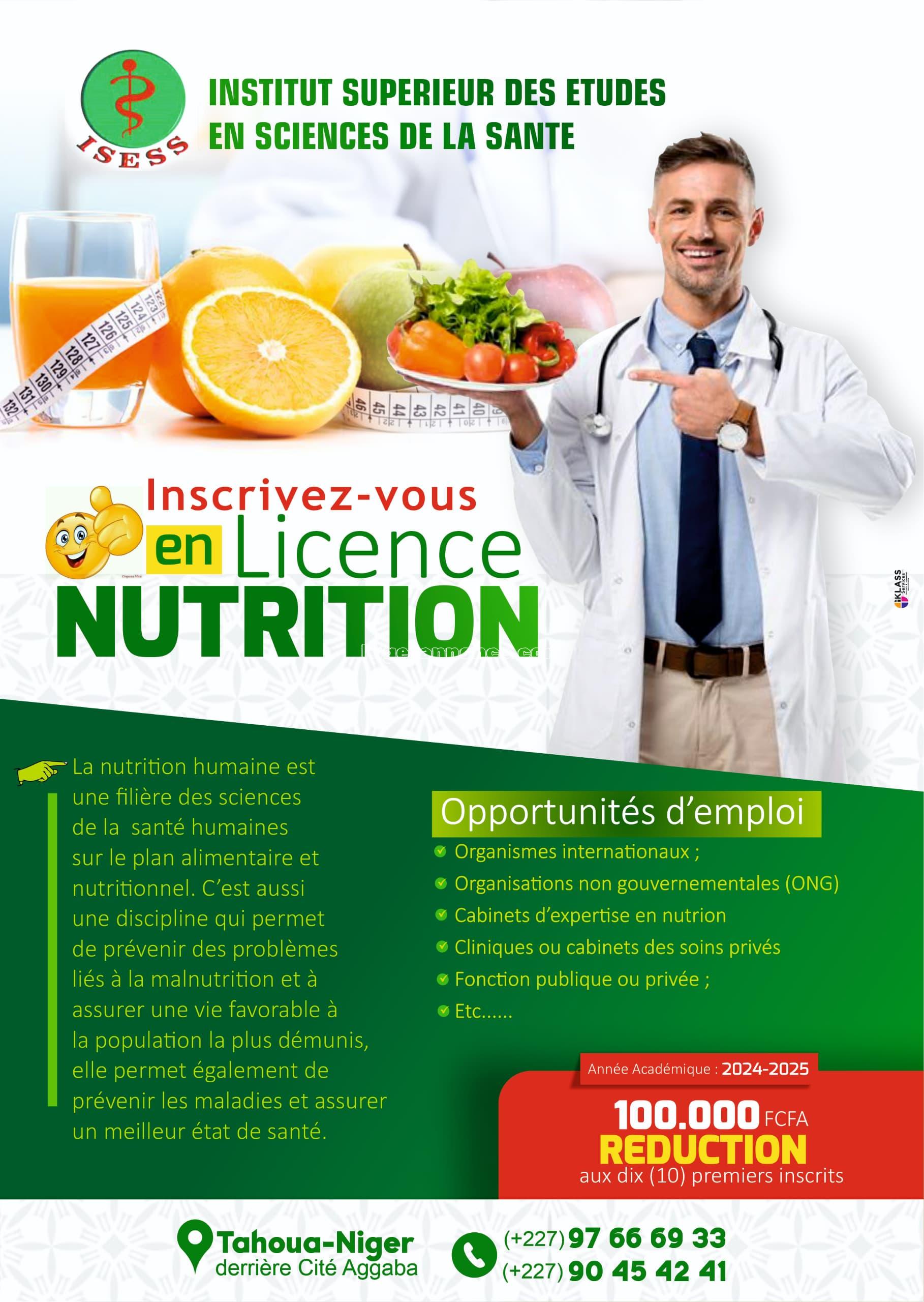 Inscription à l'Institut Supérieur des Études en Sciences de la Santé ISESS - Tahoua