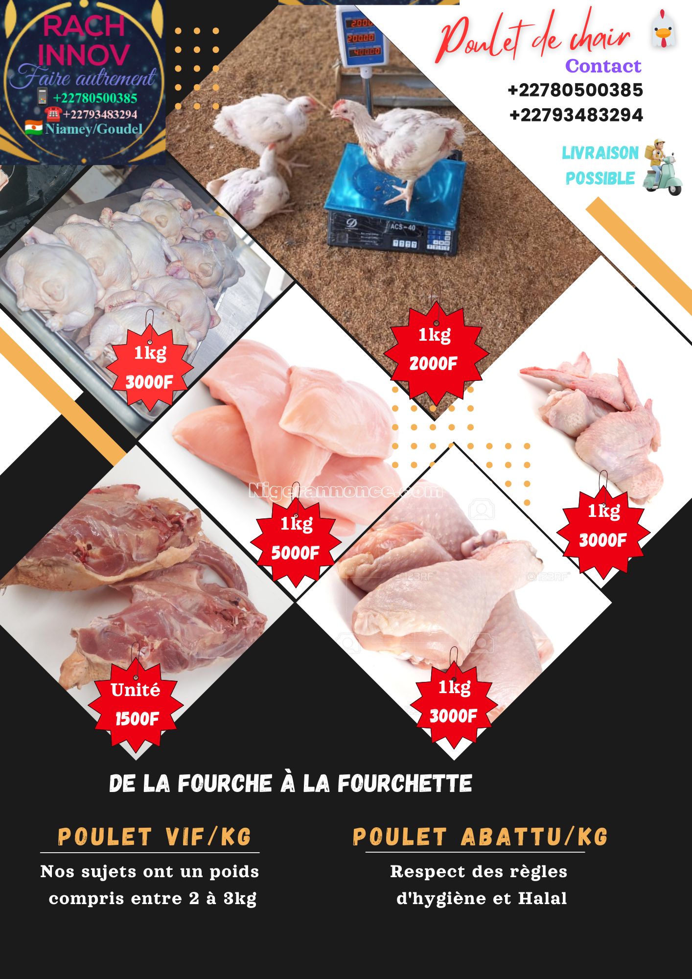 Blanc de blancs, cuisses, ailes et carcasses frais 🐔 | Niger annonce